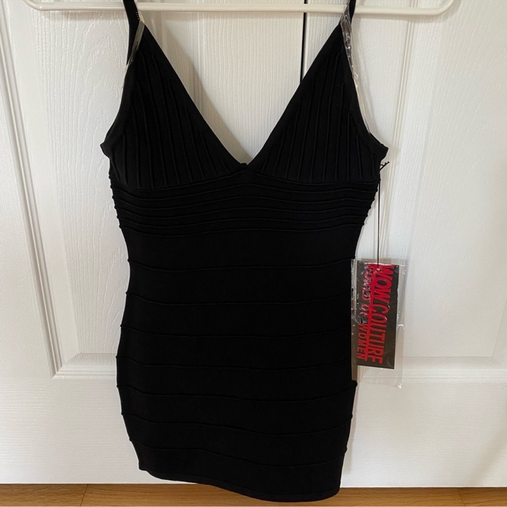 WOW Couture bandage dress Herve Leger style body con mini dress black (NWT)